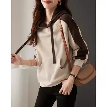 Толстовка с капюшоном из утолщенной фланели, женская, осень-зима, корейская, повседневная, свободная, модная M темно-коричневого