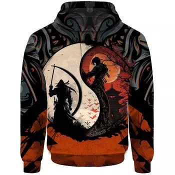 Толстовка с капюшоном Japanese Warrior Oversize для мужчин, модная и удобная, авангардный дизайн, истребитель демонов, официальный сайт, толстовка с капюшоном с графикой Y2k S