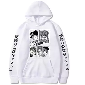 Толстовка с капюшоном JOJO Bizarre Adventure Harajuku с принтом аниме для мужчин и женщин, повседневная толстовка с длинным рукавом, топы XS чёрный