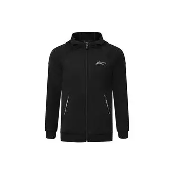 Толстовка с капюшоном Li Ning Badminton Series с логотипом и застежкой-молнией, флисовая, с длинным рукавом, мужские толстовки черного цвета AWDSA03-2 S