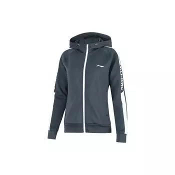 Толстовка с капюшоном Li Ning Logo Letter Zip-Up с капюшоном для женщин, чернильно-серый AWDRB04-3 S