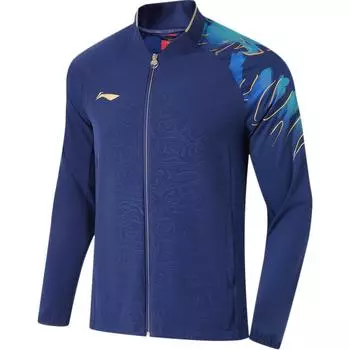 Толстовка с капюшоном Li Ning Table Tennis Series с длинным рукавом и воротником-стойкой, на молнии, мужская, синяя, AYYU015-3 2XL