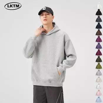 Толстовка с капюшоном LKTM Unisex Heavyweight Solid Color Hoodie - Универсальная парная толстовка на осень/зиму XL серый/белый