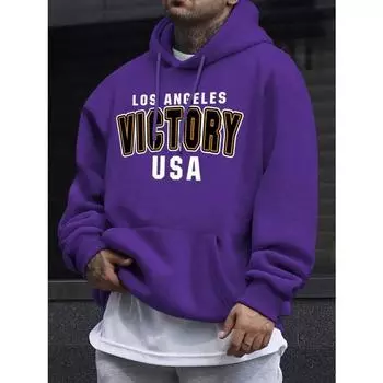 Толстовка с капюшоном Los Angeles Art Letter Pattern для мужчин, с круглым вырезом, в стиле хип-хоп, повседневная осенняя одежда, флисовые толстовки и свитшоты больших размеров для мужчин S фиолетовый
