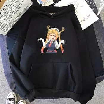 Толстовка с капюшоном Miss Kobayashi s Dragon Maid S Tooru, модная толстовка с героями мультфильмов, толстовка для пар, повседневная мягкая толстовка для четырех сезонов для мужчин и женщин S чёрный
