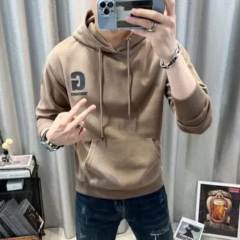 Толстовка с капюшоном мужская модная брендовая пуловер High Street New Style с шапкой модная куртка L коричневый