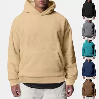 Толстовка с капюшоном, мужская, с длинным рукавом, на подкладке, с капюшоном, верхняя одежда, повседневная, с капюшоном L чёрный