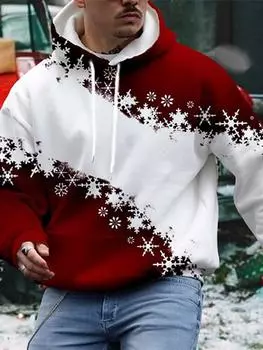 Толстовка с капюшоном мужская с графическим принтом пуловер красный с капюшоном принты снежинка M белый