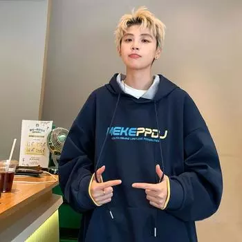 Толстовка с капюшоном мужская весна и осень американский модный бренд тяжелый свободный повседневный спортивный молодежный топ принтованный пиджак M