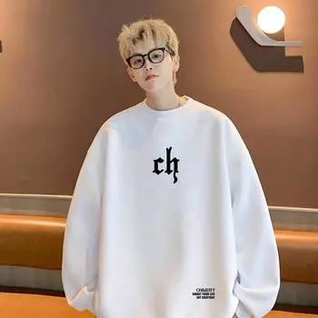 Толстовка с капюшоном мужская весна и осень тренд хит подростков с короткими вращающимися рукавами свободный стиль Harbor винтажный принт круглый вырез пальто S