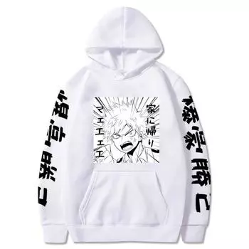 Толстовка с капюшоном My Hero Academia Boku No Hero Midoriya Bakugou Katsuki унисекс с принтом аниме в стиле хип-хоп, повседневная толстовка XS чёрный