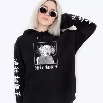 Толстовка с капюшоном My Hero Academia Kawaii Аниме Толстовки Himiko Toga Hentai Print Harajuku Пуловер Свободные топы оверсайз Уличная одежда XS чёрный