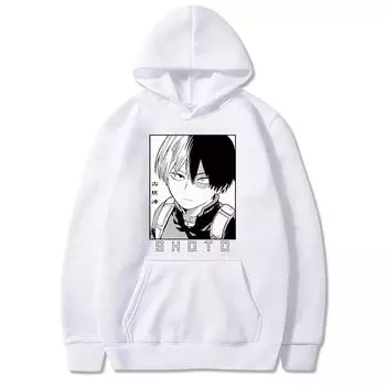 Толстовка с капюшоном My Hero Academia Shoto Todoroki с принтом уличная одежда Boku No Hero Academia Толстовка с капюшоном Топы Harajuku Мужской пуловер XS чёрный