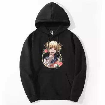 Толстовка с капюшоном My Hero Academy для мужчин, мода 2023, пуловер с аниме-графикой в стиле Харадзюку, свободный спортивный костюм в стиле хип-хоп, одежда S чёрный