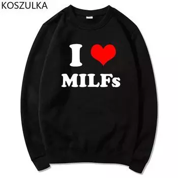 Толстовка с капюшоном на день матери I Love MILFs, толстовки для мужа с надписью «I Heart MILFs», топы в стиле Харадзюку, большой свитшот унисекс, готическая одежда с круглым вырезом L