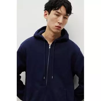 Толстовка с капюшоном на молнии HM Regular Fit Navy Blue S