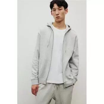 Толстовка с капюшоном на молнии HM Regular Fit Light Grey Melange XS