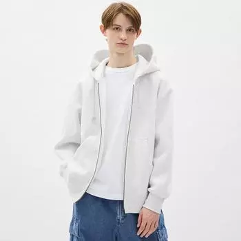 Gu By Uniqlo Тяжелая толстовка с капюшоном на молнии с длинным рукавом 02 LIGHT GRAY/XS