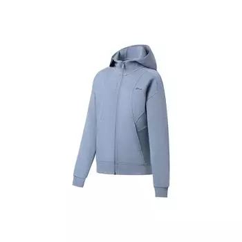 Толстовка с капюшоном на молнии Li Ning Fitness Series, однотонная, с логотипом, свободного кроя, для женщин, мягкая, серо-голубая, AWDSA68-3 S