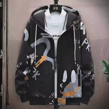 Толстовка с капюшоном на молнии с граффити 2024: Стильная, универсальная, дышащая и повседневная солнцезащитная куртка. L белый