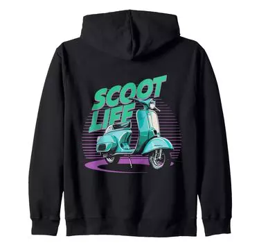 толстовка с капюшоном на молнии с изображением скутера scoot life чёрный