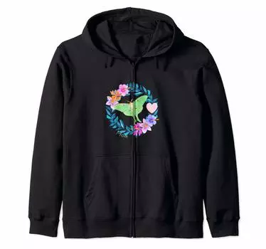 Толстовка с капюшоном на молнии с изображением венка из цветка орхидеи от Luna Moth Mom Love чёрный