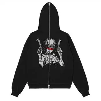 Толстовка с капюшоном на молнии с принтом в уличном стиле с длинным рукавом, готическая, панк, Y2k, осень-зима, женские топы с капюшоном M