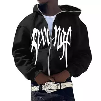 Толстовка с капюшоном на молнии с принтом американских букв для осени и зимы Plush Plus L