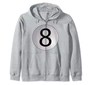 Толстовка с капюшоном на молнии с принтом ретро-бильярда, снукера, бильярдного кия, 8 шаров, мела серый