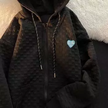 Толстовка с капюшоном на молнии свободная вафельная кардиган с длинным рукавом куртка карман женская одежда повседневная осень зима High Street винтаж M белый