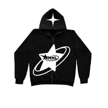 Толстовка с капюшоном на молнии в стиле винтаж Харадзюку Рок Готика с графическим принтом Толстовка с капюшоном на молнии с капюшоном в стиле оверсайз Хип-хоп Куртка в стиле панк-стрит S