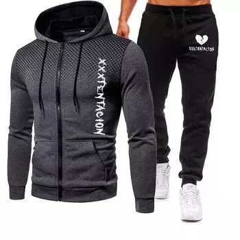 Толстовка с капюшоном на молнии, зимние штаны, модная толстовка из 2 предметов, мужская толстовка, комплект спортивных штанов, мужская куртка S чёрный
