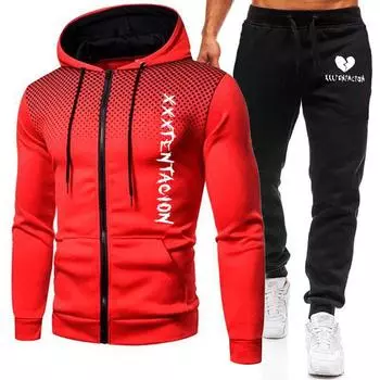 Толстовка с капюшоном на молнии, зимние штаны, модная толстовка из 2 предметов, мужская толстовка, комплект спортивных штанов, мужская куртка M белый