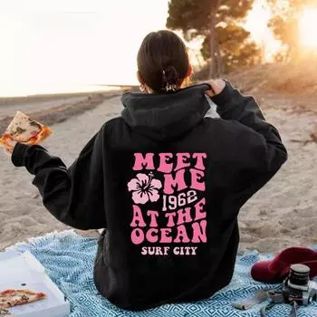 Толстовка с капюшоном Ocean Beach Hooded Sweatshirt Vintage California Aesthetic Vsco Hoodie XS