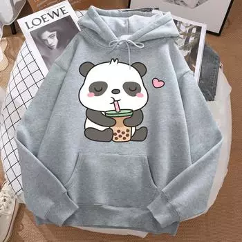 Толстовка с капюшоном «Панда любит пить жемчужный молочный чай», мужская модная повседневная толстовка, осенняя спортивная одежда S