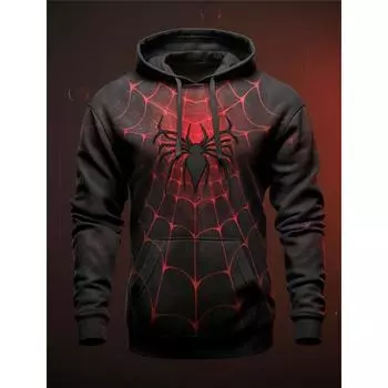 Толстовка с капюшоном «Паук на Хэллоуин», мужская модель, модная, повседневная, базовая, с принтом, спортивная, для отдыха, толстовка с капюшоном для отпуска S