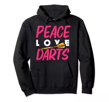 Толстовка с капюшоном Peace Love Dart Player с изображением мишени для дартса Bullseye Arrow чёрный