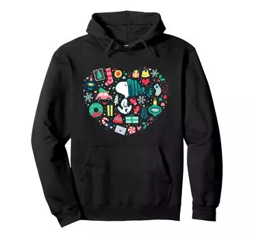 Толстовка с капюшоном Peanuts Christmas Snoopy с изображением сердца любви чёрный