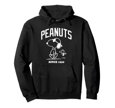 Толстовка с капюшоном PEANUTS с изображением Снупи и Вудстока чёрный