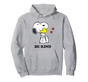 Толстовка с капюшоном Peanuts Snoopy Hug Woodstock Love Heart Be Kind серый