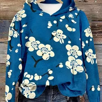 Толстовка с капюшоном Plum Blossom - ультрамягкая и уютная свободная трикотажная толстовка с длинными рукавами и капюшоном для повседневной носки - идеально подходит для весны, женская одежда S