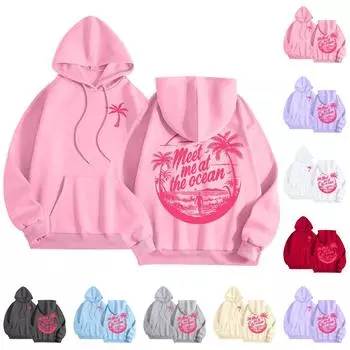 Толстовка с капюшоном Puff, женская, свободного покроя, с длинным рукавом, с принтом на осень, повседневный пуловер с карманами L бежевый