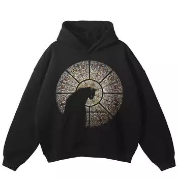 Толстовка с капюшоном размера плюс с принтом Mystery Cat в уличном стиле унисекс S чёрный