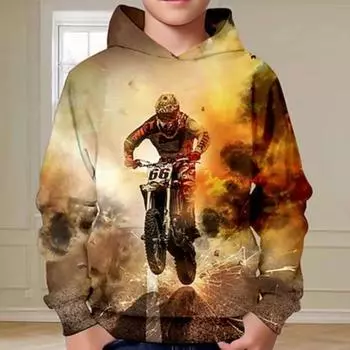 Толстовка с капюшоном с 3D-динозавром для мальчиков, длинный рукав, 3D-принт, осень-зима, модная уличная одежда, классная, из полиэстера, для детей 3-12 лет, для активного отдыха, повседневная, стандартная посадка 100CM