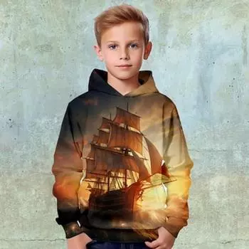 Толстовка с капюшоном с 3D-графикой и длинным рукавом для мальчиков, весна, осень, зима, модная уличная одежда, классная, из полиэстера, для детей от 3 до 12 лет, для активного отдыха, повседневная, стандартная посадка 100CM