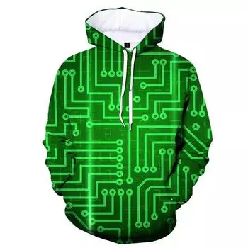 Толстовка с капюшоном с 3D-печатью PCB для мужчин и женщин с геометрическим узором, с длинным рукавом, модный уличный стиль, спортивный свитер, топы S