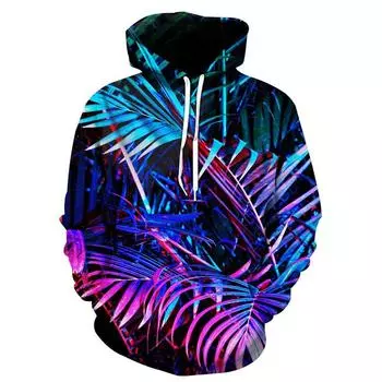 Толстовка с капюшоном с 3D-принтом и изображением листьев для мужчин. Узор из разноцветных растений. Длинные рукава. Модные толстовки. Топы-пуловеры. Толстовки больших размеров. S