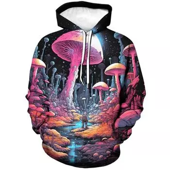 Толстовка с капюшоном с 3D-принтом «Растения и грибы», для мужчин и женщин, повседневная, с длинным рукавом, весна-осень, топ, толстовка, модные толстовки с капюшоном, одежда S