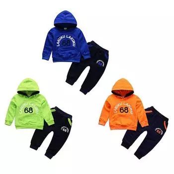 Толстовка с капюшоном с буквенным принтом для маленьких мальчиков и девочек, топы, штаны, комплект повседневной одежды, комплект повседневной одежды на весну и осень для детей от 1 до 6 лет 100