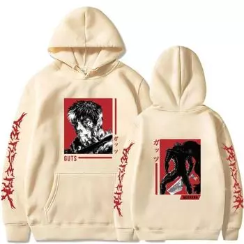 Толстовка с капюшоном с графическим принтом «Берсерк», мужская и женская одежда, уличная одежда высокого качества, большой свитшот унисекс в стиле Харадзюку XS чёрный